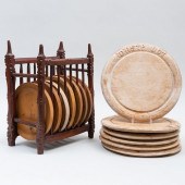 CARVED WOOD PLATE RACK, A GROU