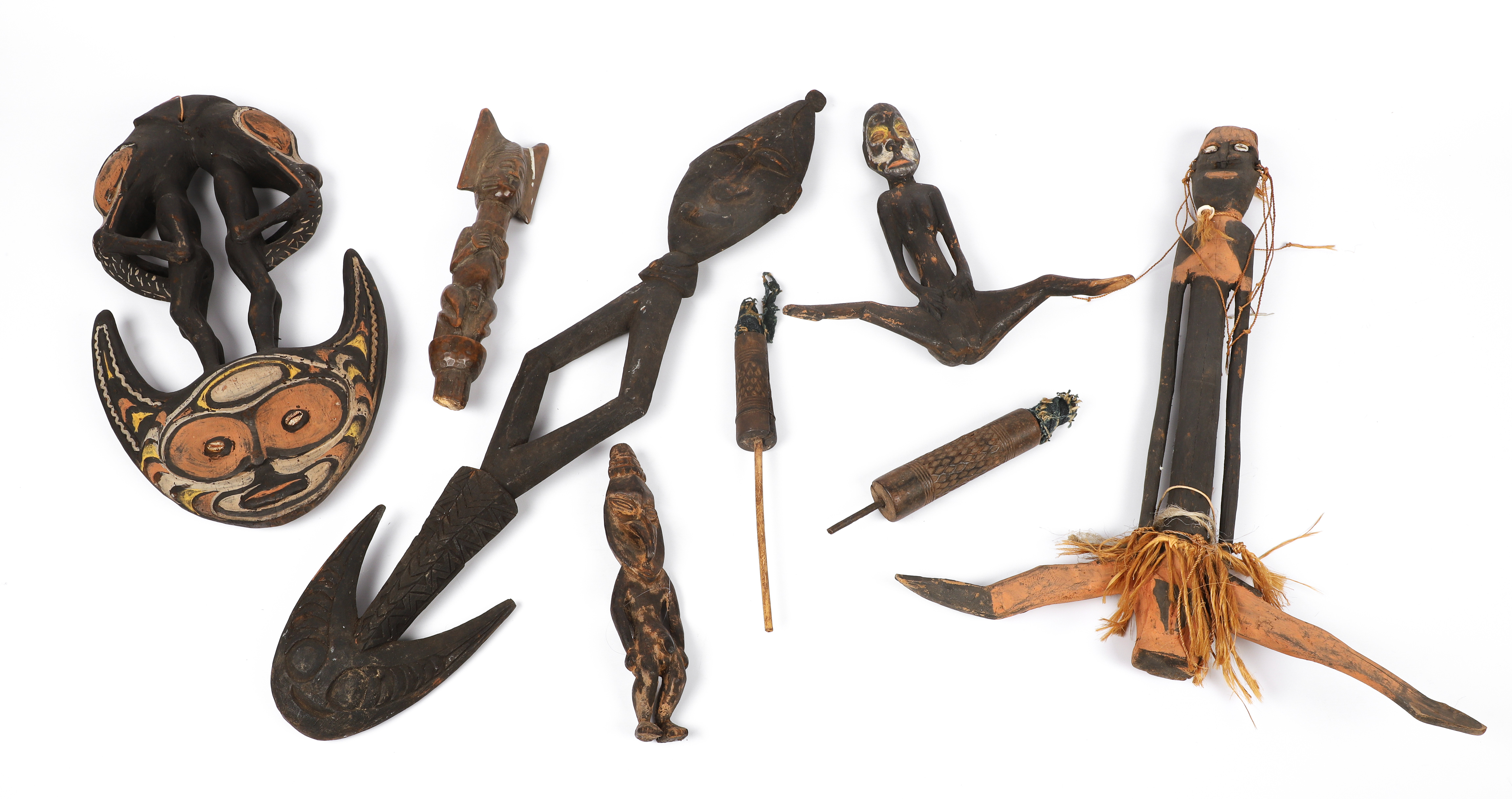Carved wood PNG figure group,