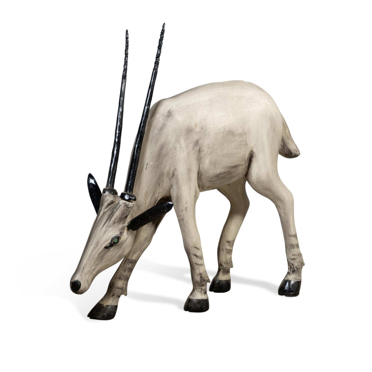 CARVED WOOD POLYCHROME ANTELOPE