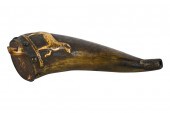 CARVED WOOD POWDER HORNsigned