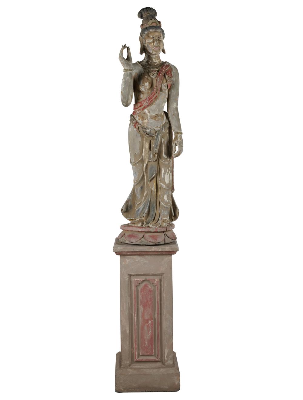 CARVED WOOD QUAN YIN FIGUREwith a
