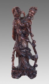 CARVED WOOD QUAN YIN: Finely c