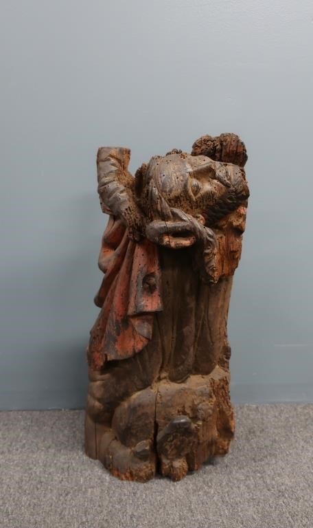 Carved wood religious statue,