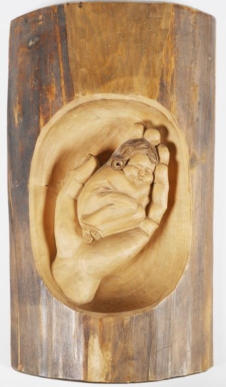 CARVED WOOD SCULPTURE BABY IN