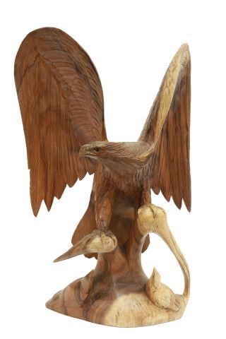 CARVED WOOD SCULPTURE, HAWK ON