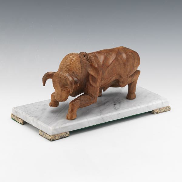 CARVED WOOD SCULPTURE OF CHARGING