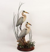 CARVED WOOD SCULPTURE OF HERON