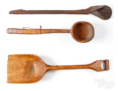 CARVED WOOD SHOVEL, ETC.Carved wood