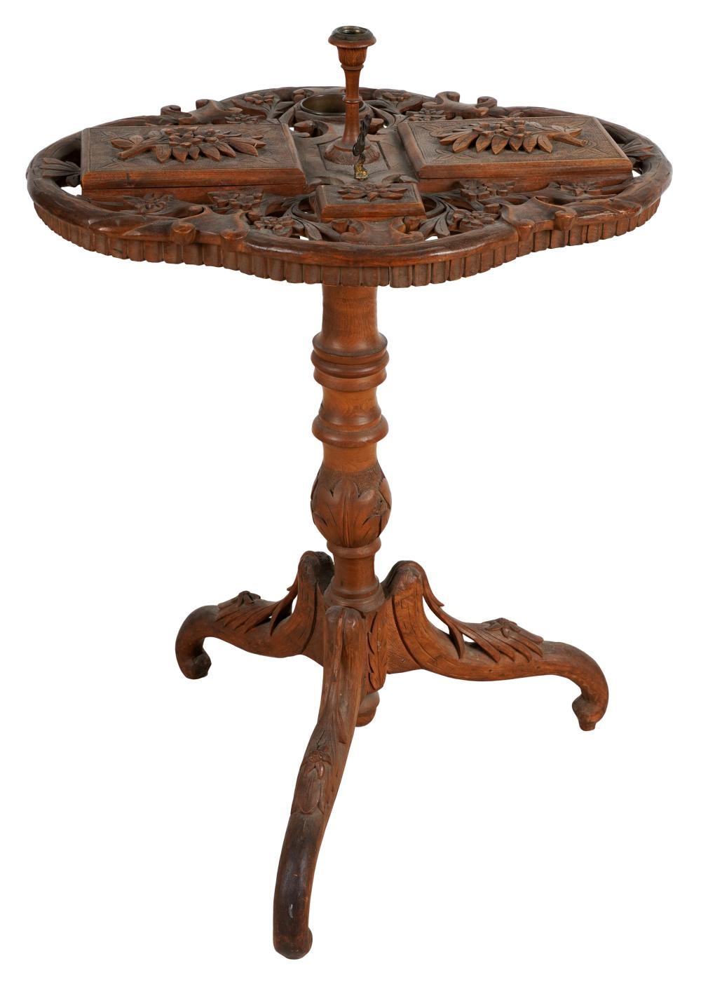 CARVED WOOD SMOKE STANDwith three