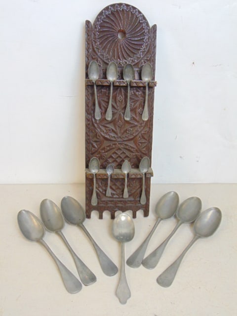 CARVED WOOD SPOON RACK WITH