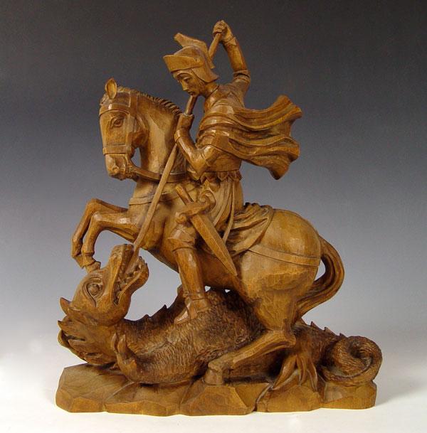 CARVED WOOD ST GEORGE & DRAGON: