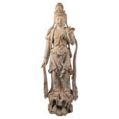 CARVED WOOD STATUE OF GUANYIN<