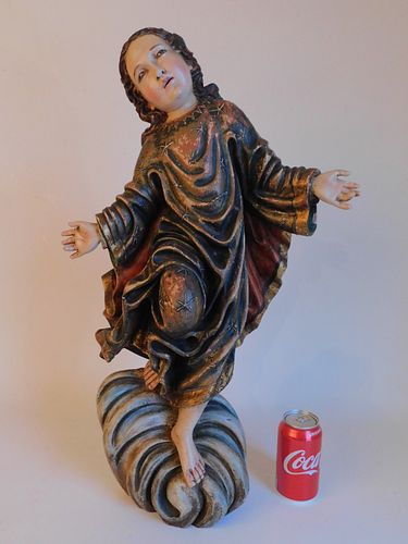 CARVED WOOD STATUE OF
