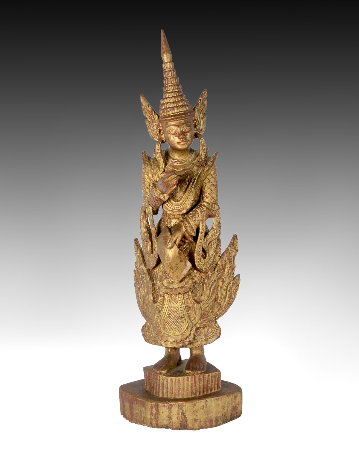 CARVED WOOD THAI FIGURAL STATUE:
