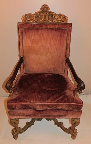 CARVED WOOD THRONE CHAIROld