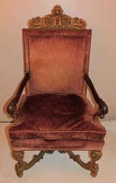 CARVED WOOD THRONE CHAIROld ca