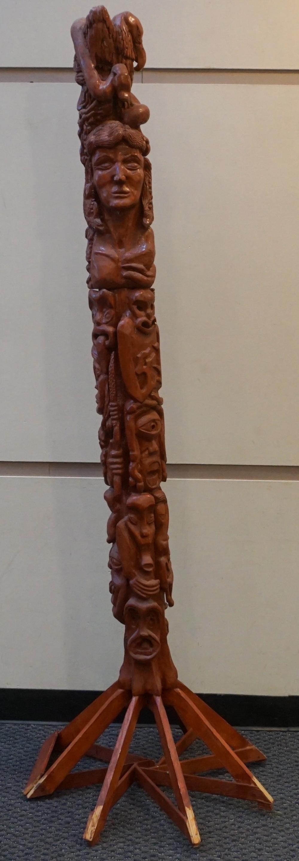 CARVED WOOD TOTEM POLE, 87 IN. (221