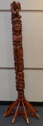 CARVED WOOD TOTEM POLE, 87 IN.