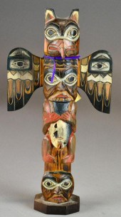Carved Wood Totem Pole-signed
