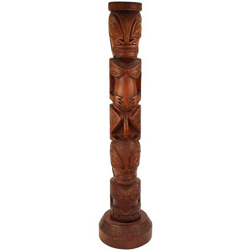 CARVED WOOD TOTEM SCULPTURECarved