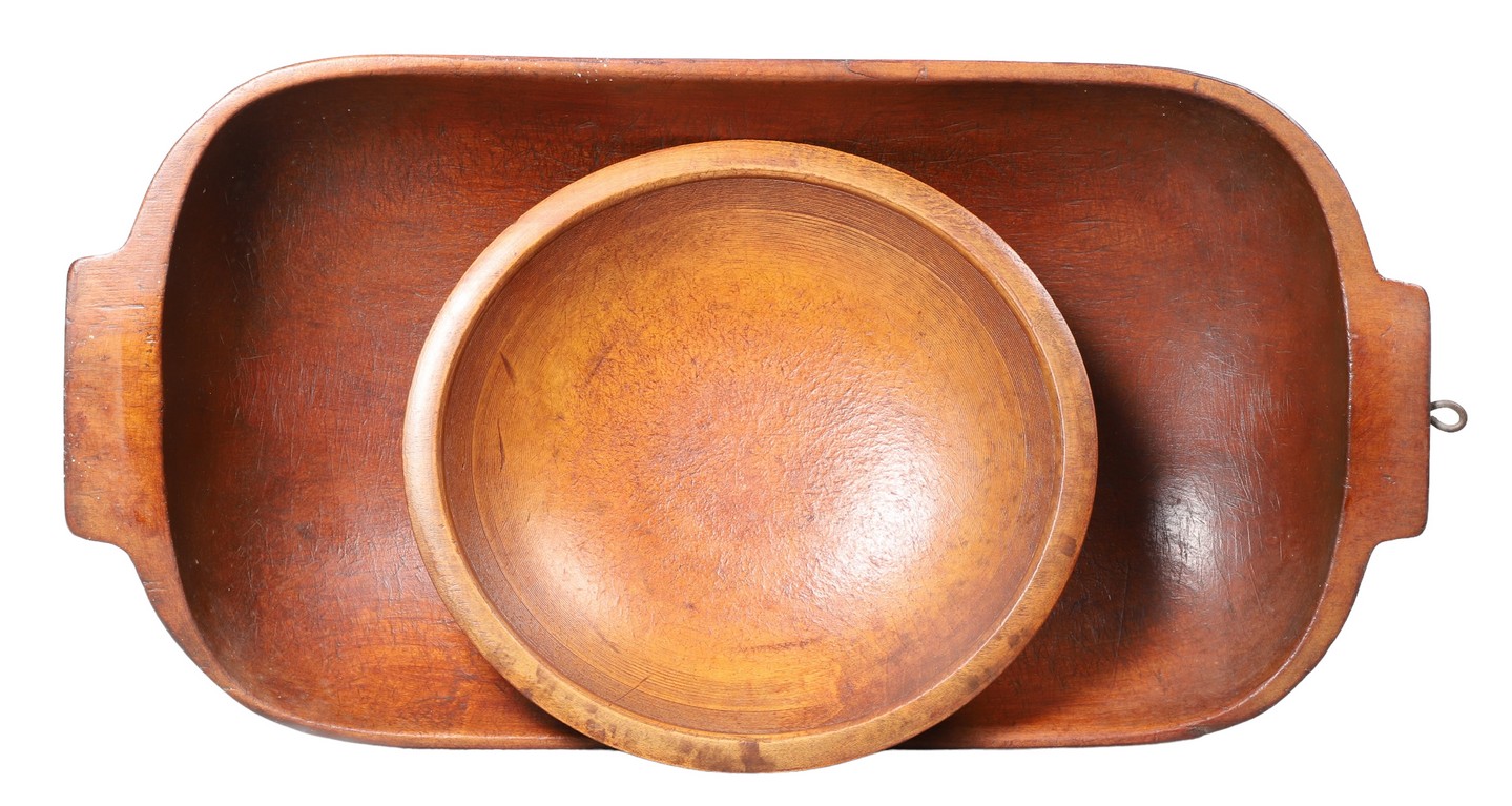 Carved wood trencher and bowl to