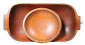 Carved wood trencher and bowl