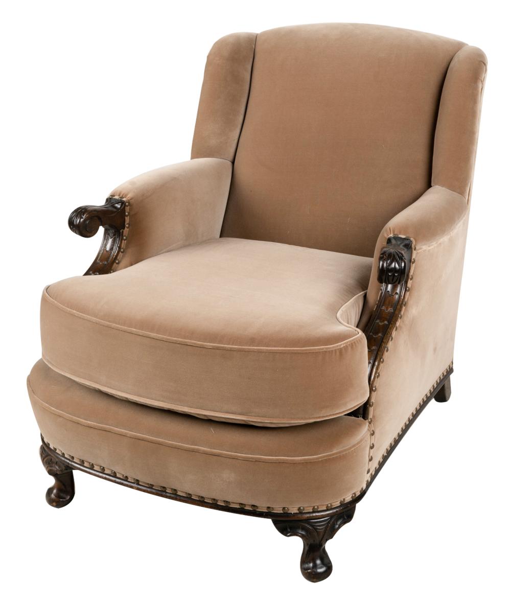 CARVED WOOD & UPHOLSTERED