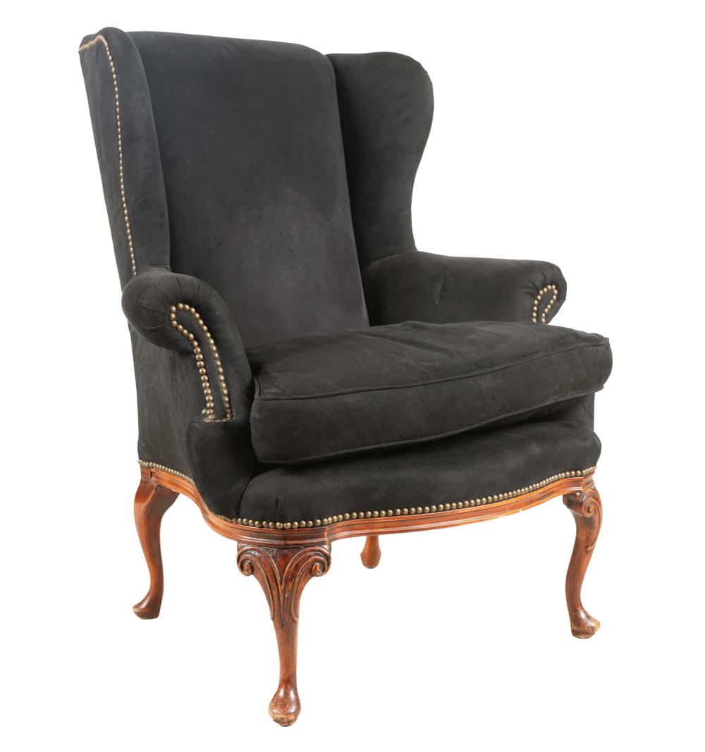 CARVED WOOD WING CHAIRCarved Wood