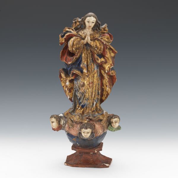 CARVED WOODEN AND PAINTED SCULPTURE