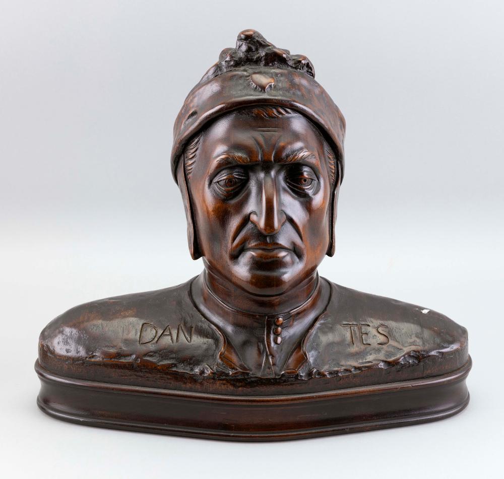 CARVED WOODEN BUST OF "DANTES" 20TH