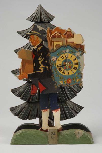 Carved Wooden Clock with Key. 