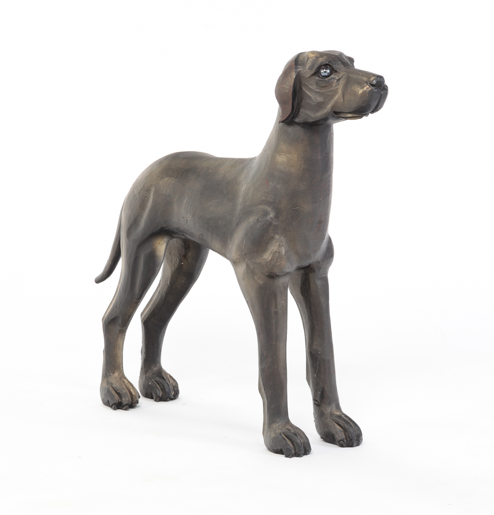 CARVED WOODEN DOG. Early 21st