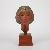 CARVED WOODEN EGYPTIAN BUST AM