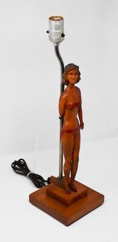 CARVED WOODEN LAMP OF A WOMANC