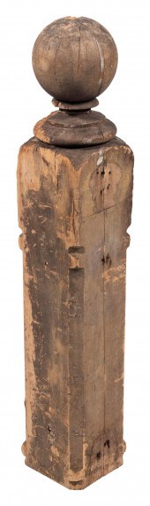 CARVED WOODEN NEWEL POST LATE