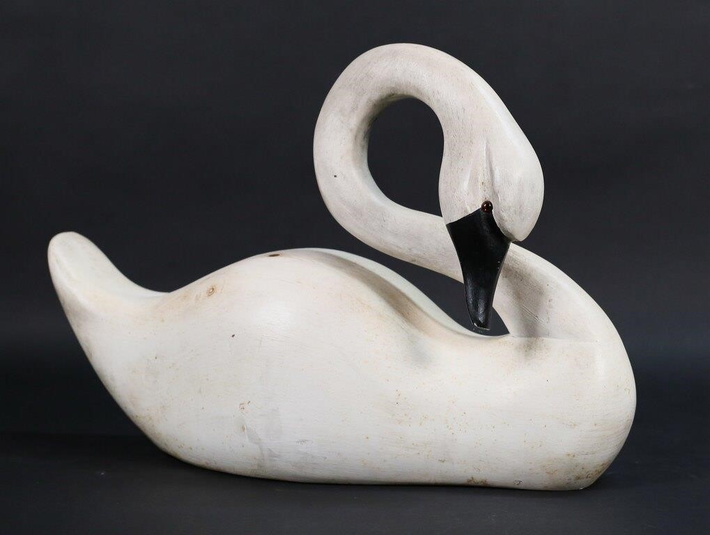 CARVED WOODEN WHITE SWANPainted