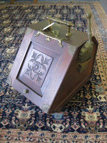 Carved WoodenCoal Scuttle with side