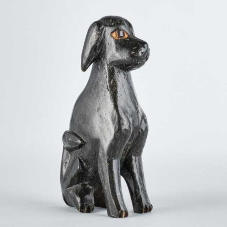 CARVING OF BLACK DOGA folk art wood