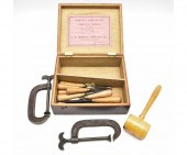 Carving tools, two clamps, ten