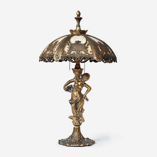 CARYATID TABLE LAMP WITH SLAG GLASS