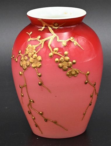 CASE GLASS OR PLATED PEACH BLOW