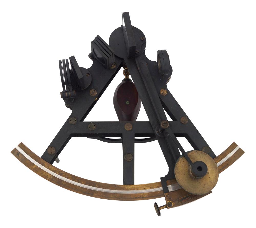 CASED BRASS T-FRAME SEXTANT 19TH