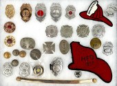 CASED COLLECTION OF FIRE BADGE