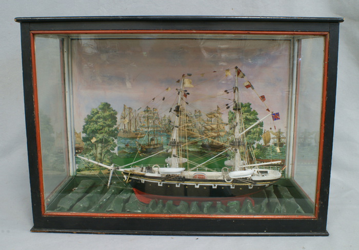 Cased folk art painted wood ships