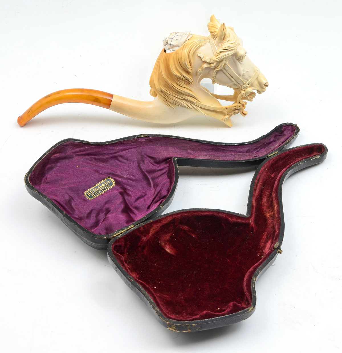 CASED MEERSCHAUM HORSEHEAD PIPE: