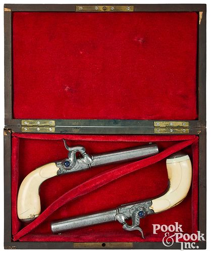 CASED PAIR OF ENGRAVED BELGIAN