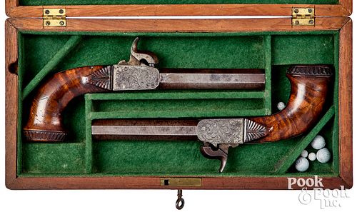 CASED PAIR OF ENGRAVED EUROPEAN