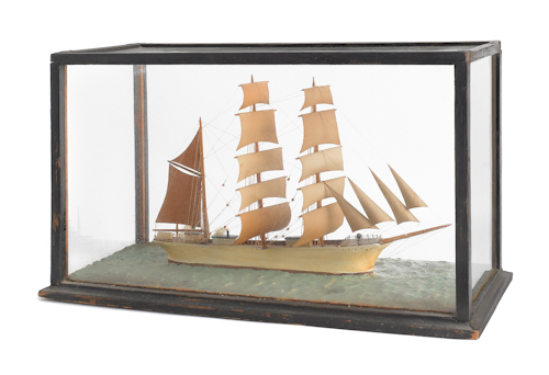 Cased sailing ship model late