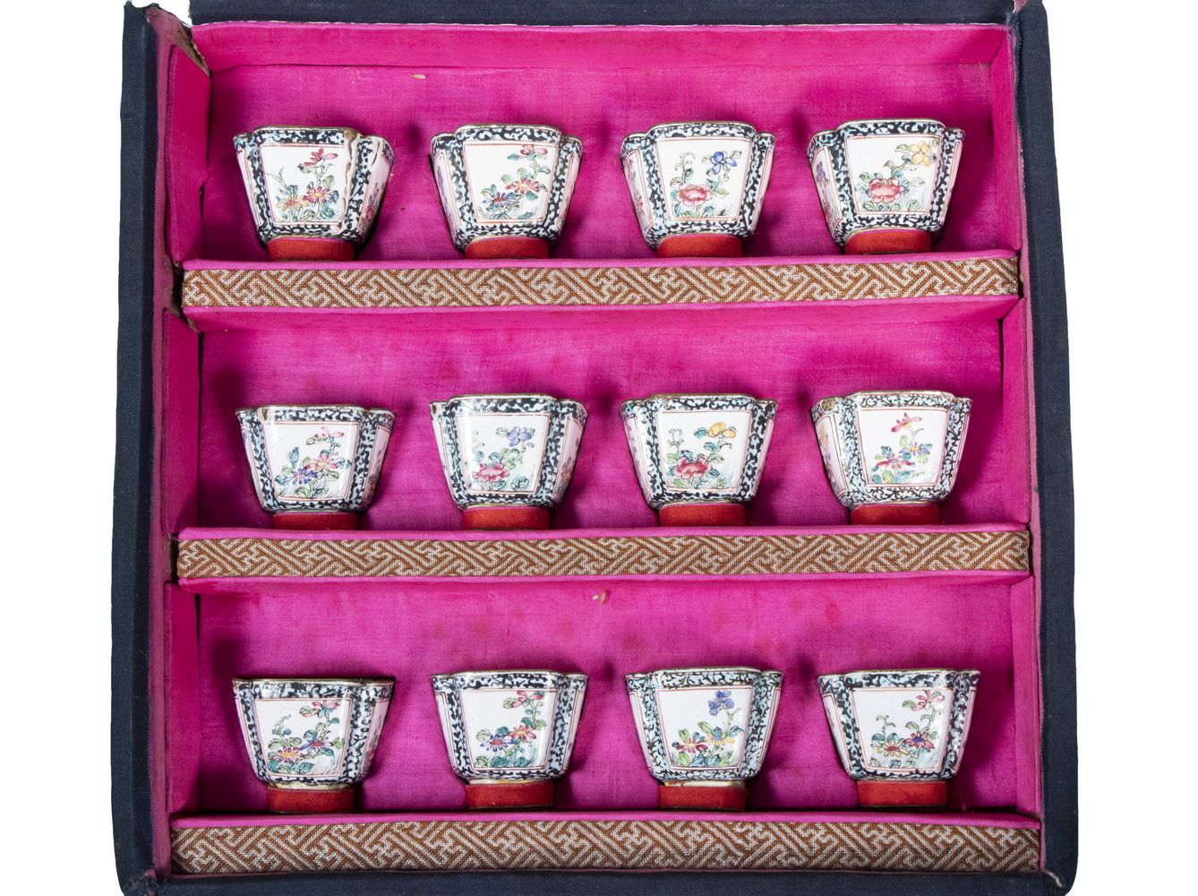 CASED SET OF (12) CHINESE ENAMEL