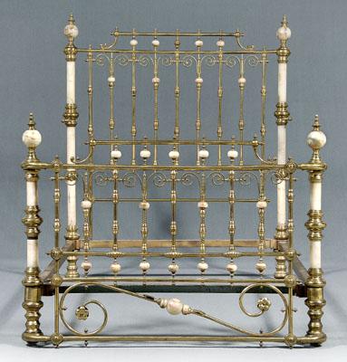 Cast brass and onyx bedstead, heavy